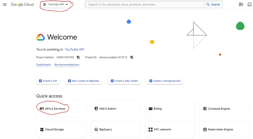 creating youtube api key step 3 open api console and click on API & Services