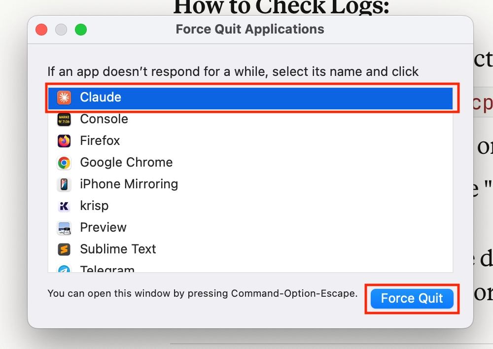 claude mcp server log file location in macosx